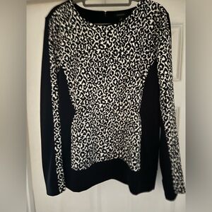 Ann Taylor Leopard Print Panel Knit Top Black Long Sleeve Size M